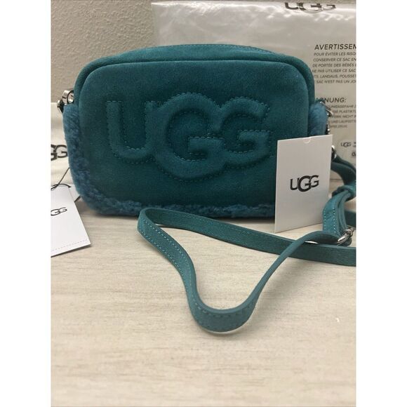 UGG Janey II Suede & Shearling Green Crossbody Bag purse - Picture 2 of 13